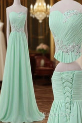 A Line Sweetheart Neck Floor Length Green Prom Dresses, Long Formal / Bridesmaid Dresses